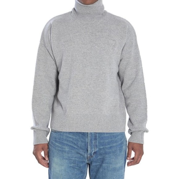 Ami Grey Turtleneck Sweater With Ribbed Detailing - NWT - Picture 1 of 4
